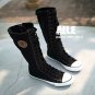 Women shoes Black Canvas boot lace up sneakers knee high
