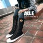 Women shoes Black Canvas boot lace up sneakers knee high