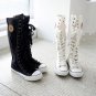 Women shoes white canvas boots lace up sneakers knee high