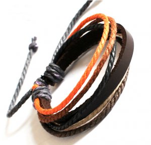 Brown Leather Bracelet with colorful strap - LB002