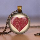 Love Heart Cabochon Glass Vintage Bronze Chain Pendant Necklace