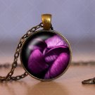 Flower Photo Cabochon Cabochon Glass Vintage Bronze Chain Pendant Necklace