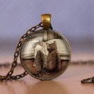 Photo Cabochon Cabochon Glass Vintage Bronze Chain Pendant Necklace