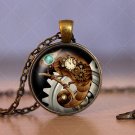 Photo Cabochon Cabochon Glass Vintage Bronze Chain Pendant Necklace