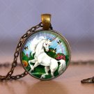 Photo Cabochon Cabochon Glass Vintage Bronze Chain Pendant Necklace