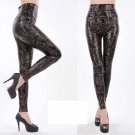Sexy Women Clubbing Snake Print Wet Look Ladies Ankle Leggings Latex PU Leather High Waisted