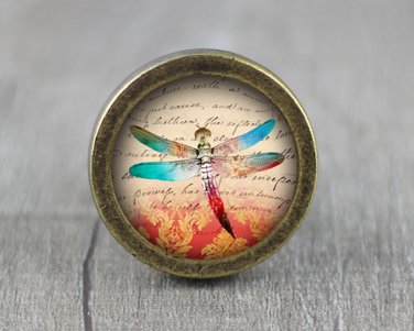 Butterfly Glass Cabochon Bronze cabinet Dresser Knobs pull / Dresser Pull