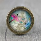 Butterfly Glass Cabochon Bronze cabinet Dresser Knobs pull / Dresser Pull