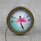 Butterfly Glass Cabochon Bronze cabinet Dresser Knobs pull / Dresser Pull