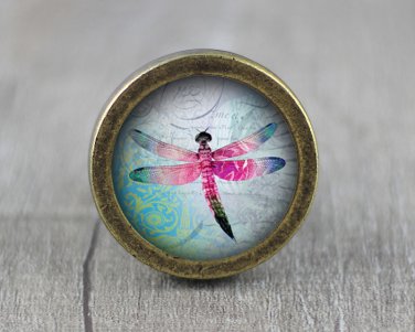 Butterfly Glass Cabochon Bronze cabinet Dresser Knobs pull / Dresser Pull