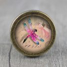 Butterfly Glass Cabochon Bronze cabinet Dresser Knobs pull / Dresser Pull