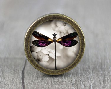 Butterfly Glass Cabochon Bronze cabinet Dresser Knobs pull / Dresser Pull