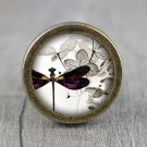 Butterfly Glass Cabochon Bronze cabinet Dresser Knobs pull / Dresser Pull