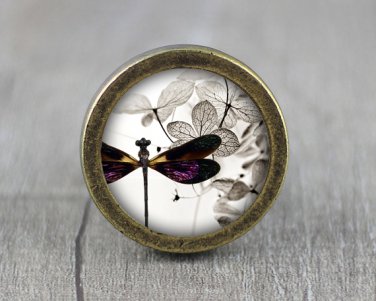 Butterfly Glass Cabochon Bronze cabinet Dresser Knobs pull / Dresser Pull