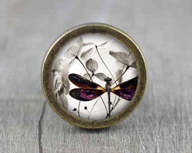 Butterfly Glass Cabochon Bronze cabinet Dresser Knobs pull / Dresser Pull
