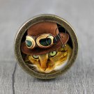 Steampunk Cat Glass Cabochon Bronze cabinet Dresser Knobs pull / Dresser Pull