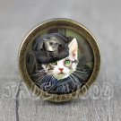 Cat Glass Cabochon Bronze cabinet Dresser Knobs pull / Dresser Pull