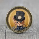 Cat Glass Cabochon Bronze cabinet Dresser Knobs pull / Dresser Pull