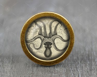 Octopus Glass Cabochon Bronze cabinet Dresser Knobs pull / Dresser Pull