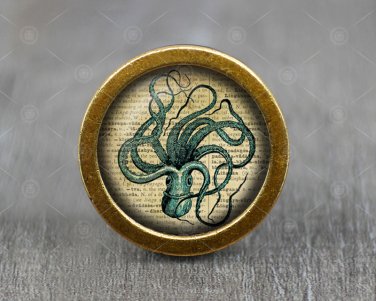 Octopus Glass Cabochon Bronze cabinet Dresser Knobs pull / Dresser Pull