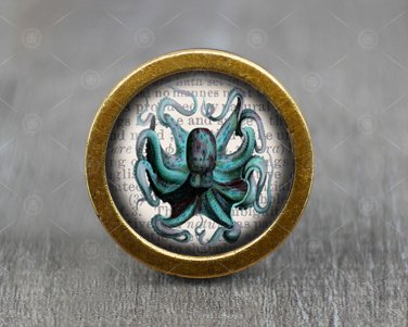 Octopus Glass Cabochon Bronze cabinet Dresser Knobs pull / Dresser Pull