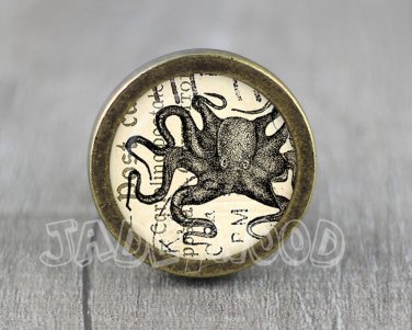 Octopus Glass Cabochon Bronze cabinet Dresser Knobs pull / Dresser Pull