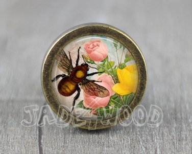Bee Glass Cabochon Bronze cabinet Dresser Knobs pull / Dresser Pull