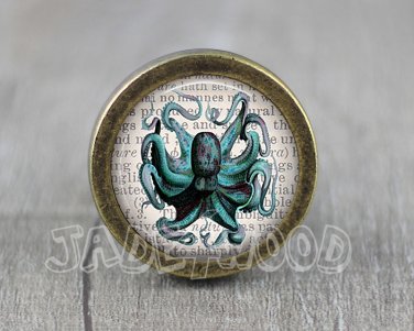 Octopus Glass Cabochon Bronze cabinet Dresser Knobs pull / Dresser Pull