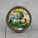 Unicorn Glass Cabochon Bronze cabinet Dresser Knobs pull / Dresser Pull