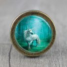 Unicorn Glass Cabochon Bronze cabinet Dresser Knobs pull / Dresser Pull