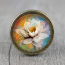 Lotus Flower Glass Cabochon Bronze cabinet Dresser Knobs pull / Dresser Pull
