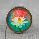 Lotus Flower Glass Cabochon Bronze cabinet Dresser Knobs pull / Dresser Pull