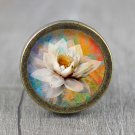 Lotus Flower Glass Cabochon Bronze cabinet Dresser Knobs pull / Dresser Pull