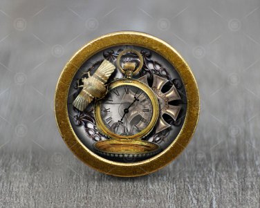 Steampunk Glass Cabochon Bronze cabinet Dresser Knobs pull / Dresser Pull