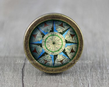 Compass Glass Cabochon Bronze cabinet Dresser Knobs pull / Dresser Pull