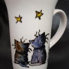 Hand painted porcelain mug with Stargazing cats
