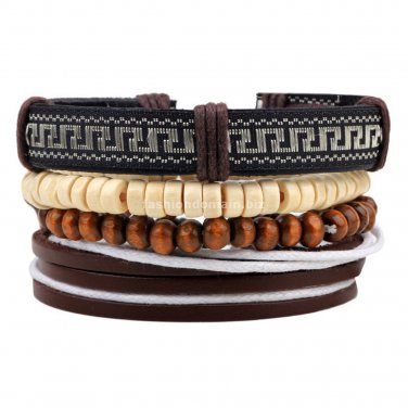 Buy 1Set Multilayer Leather Bracelet Men Jewelry Bohemian Rock Wooden Bead Bracelets For Women Love