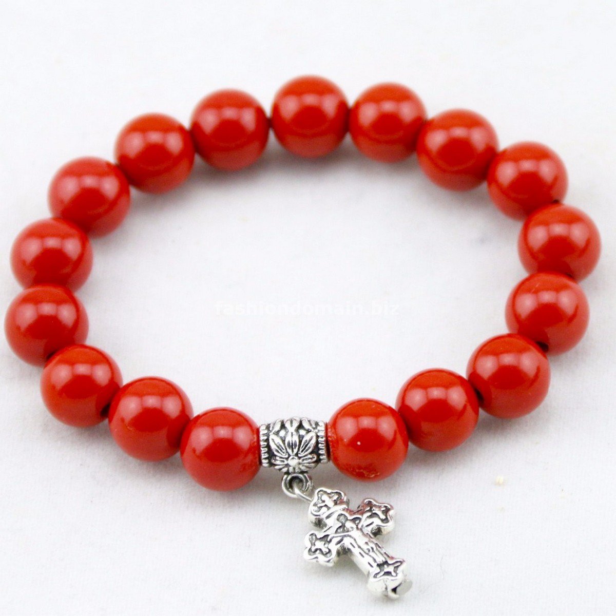 Buy Fashion Antique Silver Plated Cross Bracelet Men Beaded Red Agate ...