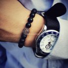 Buy Natural Stone Matte Black Onyx Beads Bracelets For Men With Black Cubic Zirconia Ball High Qual