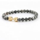 Buy New Design Jewelry 6mm Grey Veined Picture Jasper Stone Dumbbell Fitness Bracelets Mens Bracele
