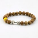 Buy Powerful Energy Men Barbell Jewelry, 8mm Natural Brown Wood Bead  Fitness Sporty Dumbbell Brace