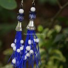 Buy Fashion High quality Vintage Ethnic Tibetan silver Ceramics Blue Tassel Long  Dangle Earrings F