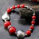 Buy New! ! Wholesale Tibet Jewelery Red Coral Beads Tibetan silver Fish Bracelets Women Gift Origin