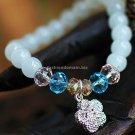Buy Hot Sale Fashion White Chalcedony Flower Bracelets  bangle 8mm Beads Charm Bracelet Elastic for