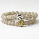 Buy Mens Gold Silver Plated Lion Head Bracelet, Natural Gray Crystal Beaded Bracelet Women Jewelry 