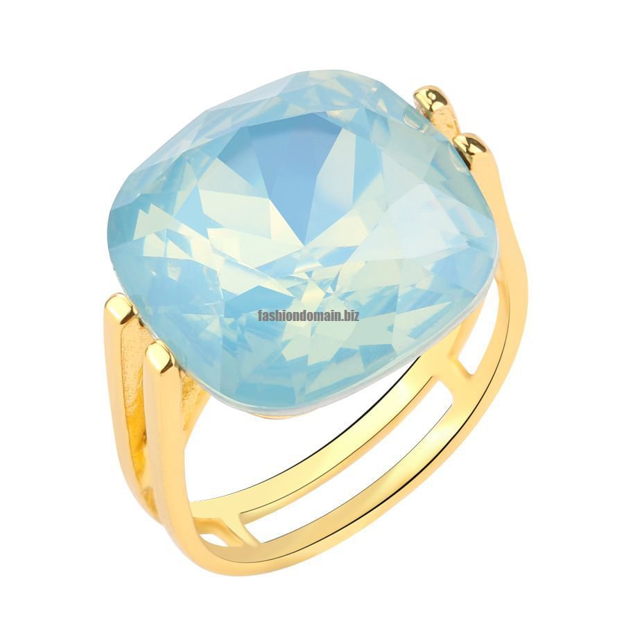 Fashion Square Blue Opal Stone Wedding Rings For Women Gold Color CZ Zircon Ring Female OL Vintage