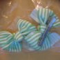 Green and white hair bows set of 2