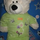 Lime green 4t shirt with Love, flowers, and butterflies