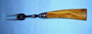 Meat fork genuine marbelized honey Bakelite handle vintage cutlery hc1043