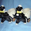 Pair of black poodles pulling basket carts made in Japan vintage planters or holders hc1080